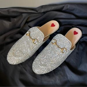 GUCCI Silver Glitter Slippers